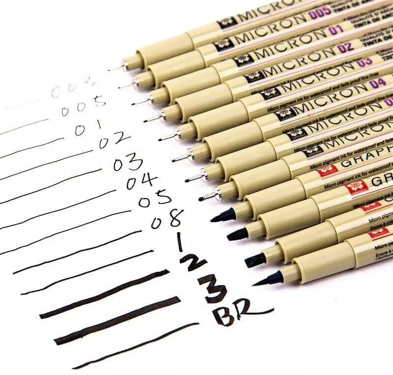 New 9x Sakura Pigma Micron Drawing Pen 005 01 02 03 04 05 08 1.0 Brush Art  Supplies